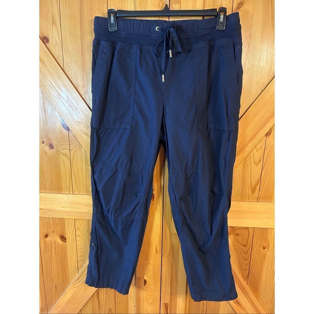 Nautica Jeans Navy 100% Cotton Elastic Waist Cropped Pants Size Large (5495)
